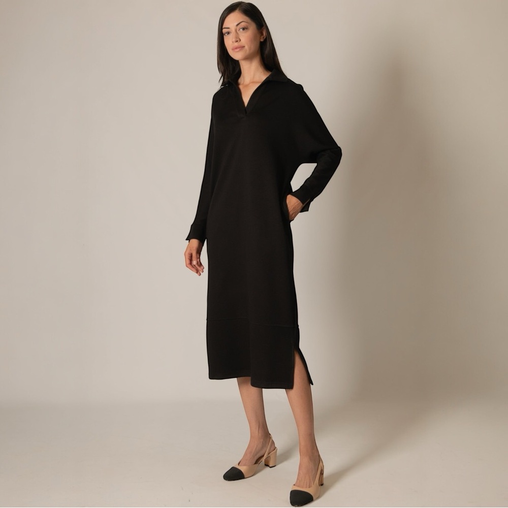 P‎ Cill Connie Collared Midi Dress Black Size M